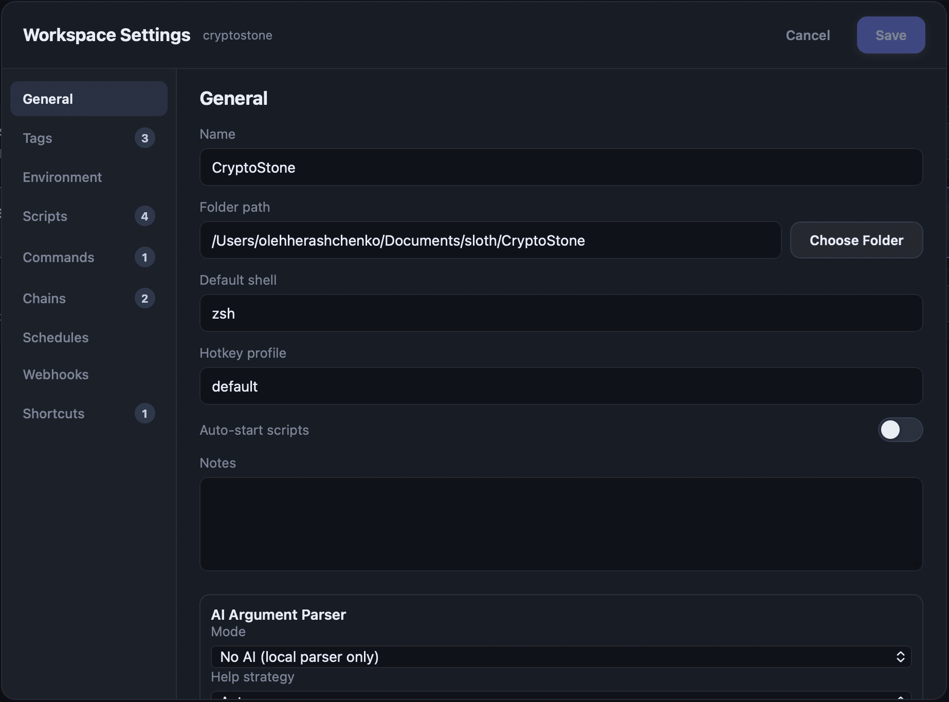 Workspace settings modal with configuration options